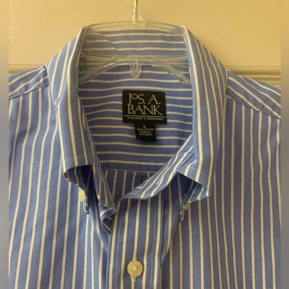 Jos A Bank Light Blue with White Stripes Short Sleeve Shirt